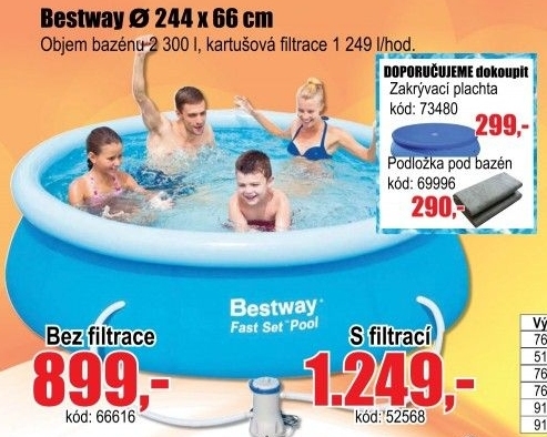 Bazén Bestway 244x66filtrace 1249l/h