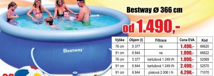 Bazén Bestway 366x76filtrace 1249l/h