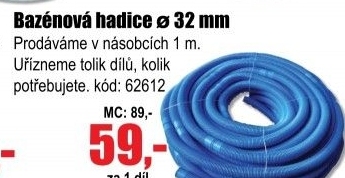 Hadice bazénová 5/4 32mm 1 mb / 1díl modrá