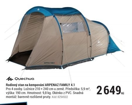 RODINNÝ KEMPINGOVÝ STAN 4.1 PRO ČTYŘI OSOBY, S JEDNOU LOŽNICÍ