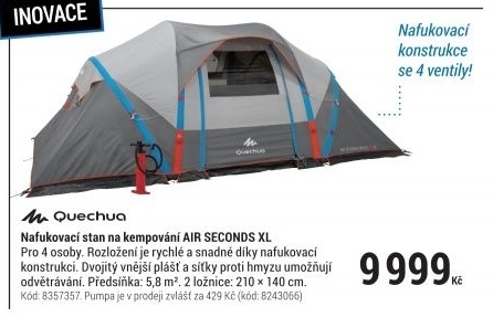 RODINNÝ KEMPINGOVÝ STAN AIR SECONDS 4.2 XL PRO ČTYŘI OSOBY, SE DVĚMA LOŽNICEMI