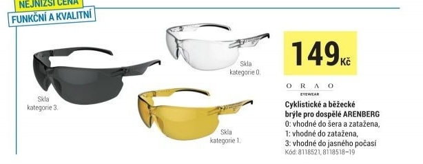 BĚŽECKÉ/CYKLISTICKÉ SLUNEČNÍ BRÝLE ARENBERG KATEGORIE 3 ČERNÉ