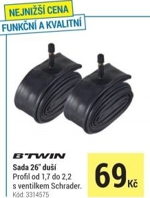 SADA 2 DUŠÍ NA 26PALCOVÉ PLÁŠTĚ O ŠÍŘCE 1,7 AŽ 2,2 S VENTILKEM SCHRADER