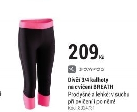 DÍVČÍ 3/4 KALHOTY BREATHE NA CVIČENÍ ČERNO-RŮŽOVÉ