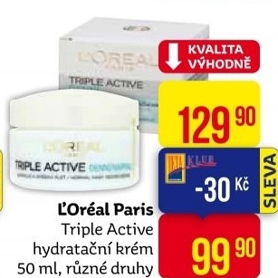 Pleťový krém hydratační Triple Active L'oreal