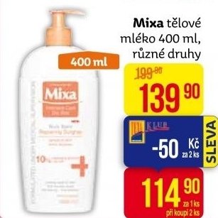 Tělové mléko Mixa
