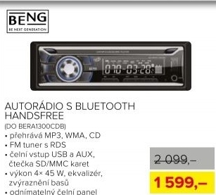 Autorádio s Bluetooth Beng, CD/MP3/USB/SD