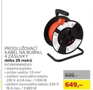 Prodlužovací kabel na bubnu, 25 m