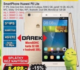 SmartPhone Huawei P8 Lite černý + dárek karta