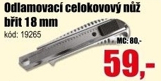 Nůž odlamovací celokovový Extol, břit 18 mm