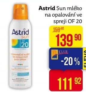 Mléko na opalování ve spreji OF 20 Astrid Sun