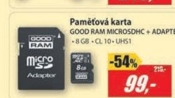 MicroSDHC 8GB CL10 UHS1 + adap