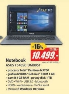 F540SC-DM005T 15,6FH N3700 4G 1T 1G