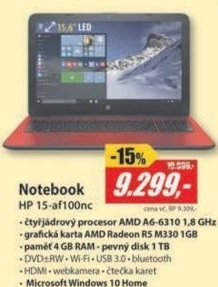 15-af100nc 15,6 A6 4GB 1TB 1GB W10