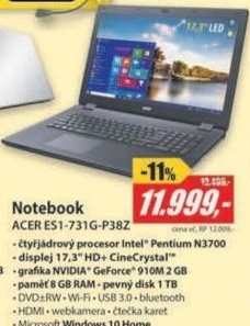 ES1-731G-P38Z 17,3 8GB 1T 2GB W10