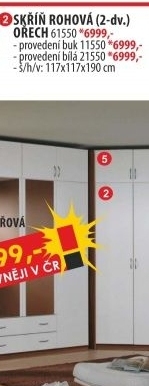 Skříň rohová ESO 61550 ořech / bílá