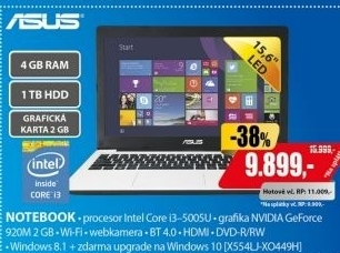 X554LJ-XO449H 15,6 i3 4G 1TB 2GB W8 ASUS - vlastní zásoby