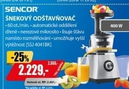 SSJ 4041BK šnekový odšťavňovačSENCOR