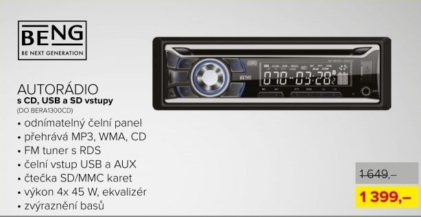 Autorádio Beng, CD, USB a SD vstup