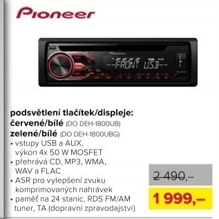 Autorádio Pioneer DEH-1800UBG, CD, MP3 a USB