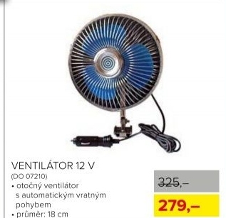 Otočný ventilátor, 12 V