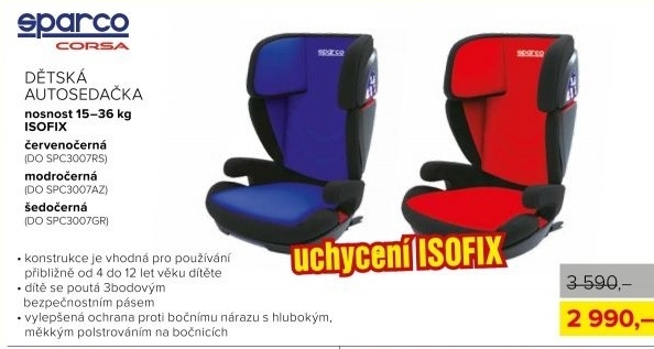 Autosedačka SPARCO 15-36 kg, ISOFIX, červeno-černá