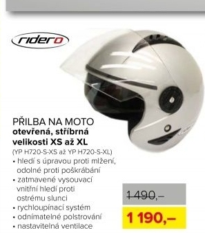 přilba na moto RIDERO otevřená stříbrná vel. XS