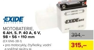 Motobaterie, 6 Ah,s.p.40 A,EXIDE BIKE,6 V,98x56x110 mm