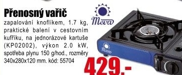 Přenosný vařič Meva Thunder KP06001