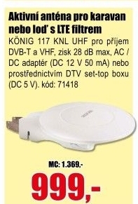 Anténa König 117 KNL UHF pro karavan s LTE filtrem