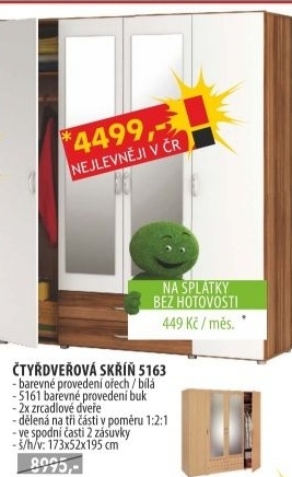 Skříň čtyřdveřová 5163 ořech/bílá