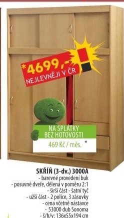 Skříň s posuvnými dveřmi 3000