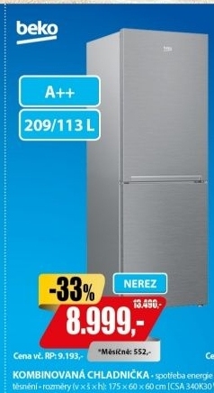 RCSA 340K30X CHLADNIČKA KOMBI. BEKO