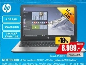 15-ac117nc 15,6 N3825 4G 500G 1G W10 HP