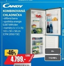 CFM 2050/1SE CHLADNIČKA KOMBI. CANDY / STŘÍBRNÁ
