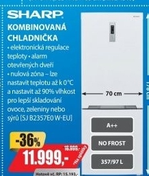 SJ B2357E0W-EU CHLADNIČKA KOMBI.SHARP - A++ NF 70cm
