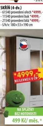 Skříň 4 dveřová 61540 ořech / bílá