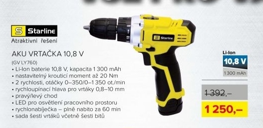 AKU vrtačka Starline, 10,8 V
