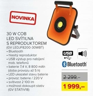 30 W COB LED svítilna s reproduktorem