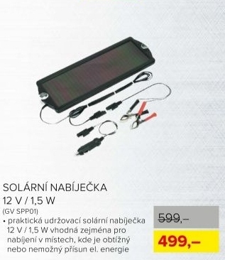 Solární nabíječka, 12 V/1,5 W