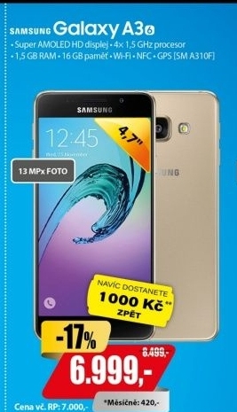 SM A310F Galaxy A3 LTE 16GB Gold SAMSUNG+ cashback 1000