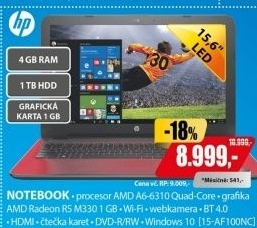 15-af100nc 15,6 A6 4GB 1TB 1GB W10HP