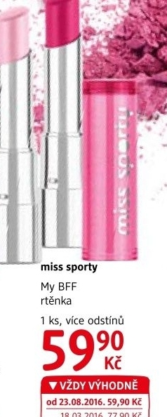 Rtěnka dlouhotrvající zvláčňující My BFF Miss Sporty
