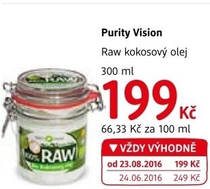Raw kokosový olej bio Purity Vision