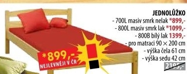 Jednolůžko 700 nelakované