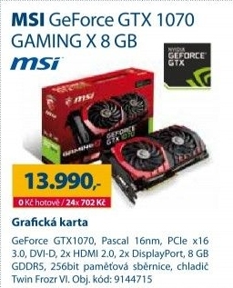 Grafická karta MSI GeForce GTX 1070 Gaming X 8GB