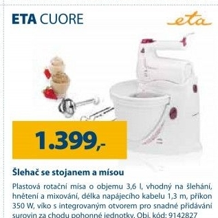 Šlehač se stojanem na mísu Eta Cuore