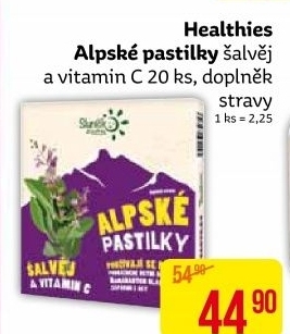 Doplněk stravy Pastilky alpské šalvěj a vitamin C Healthies