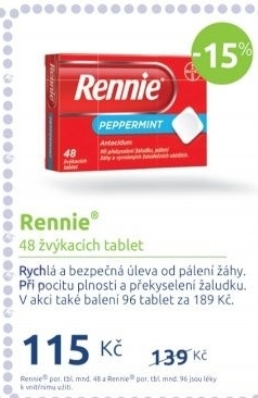 Žvýkací tablety proti pálení žáhy Rennie