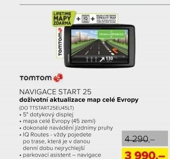 Navigace TomTom Start 25, doživotní aktualizace map celé Evropy